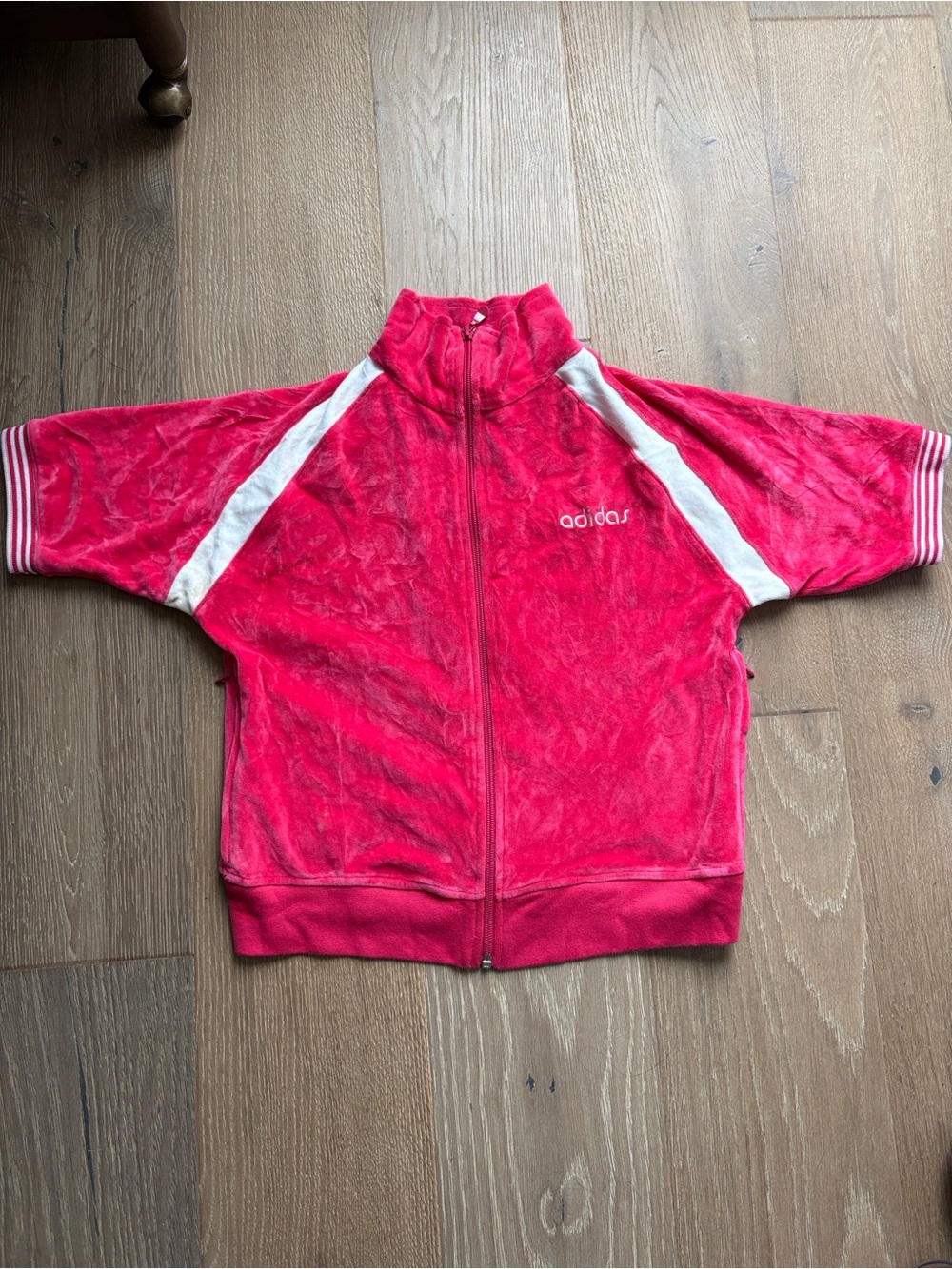 Adidas Y2K Pink Velour Track Jacket with White Accents